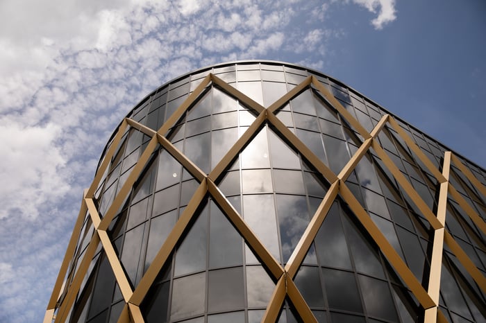 Close up image of the exterior of The Catalyst building